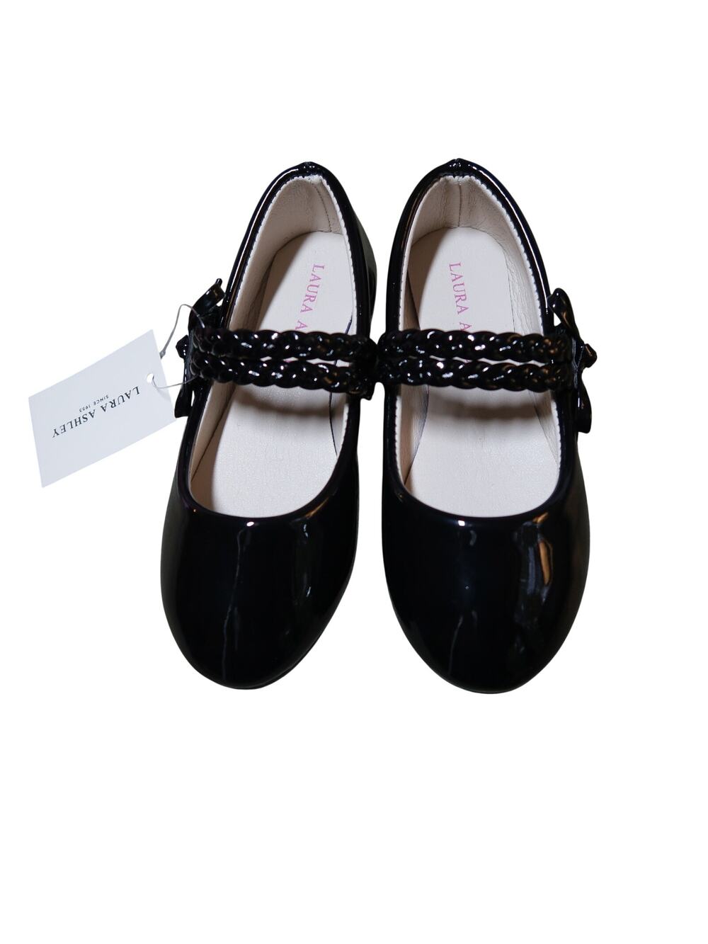 Laura Ashley Black Mary Jane Braided Strap Round Toe Ballet Flats Toddler 8 NEW